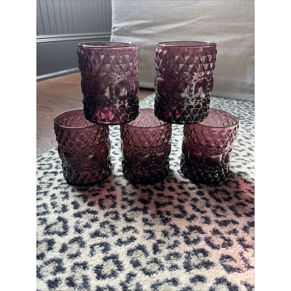 Lot Of 5 Pier 1, Jewel purple glass tumbler Drinking Glass Barware